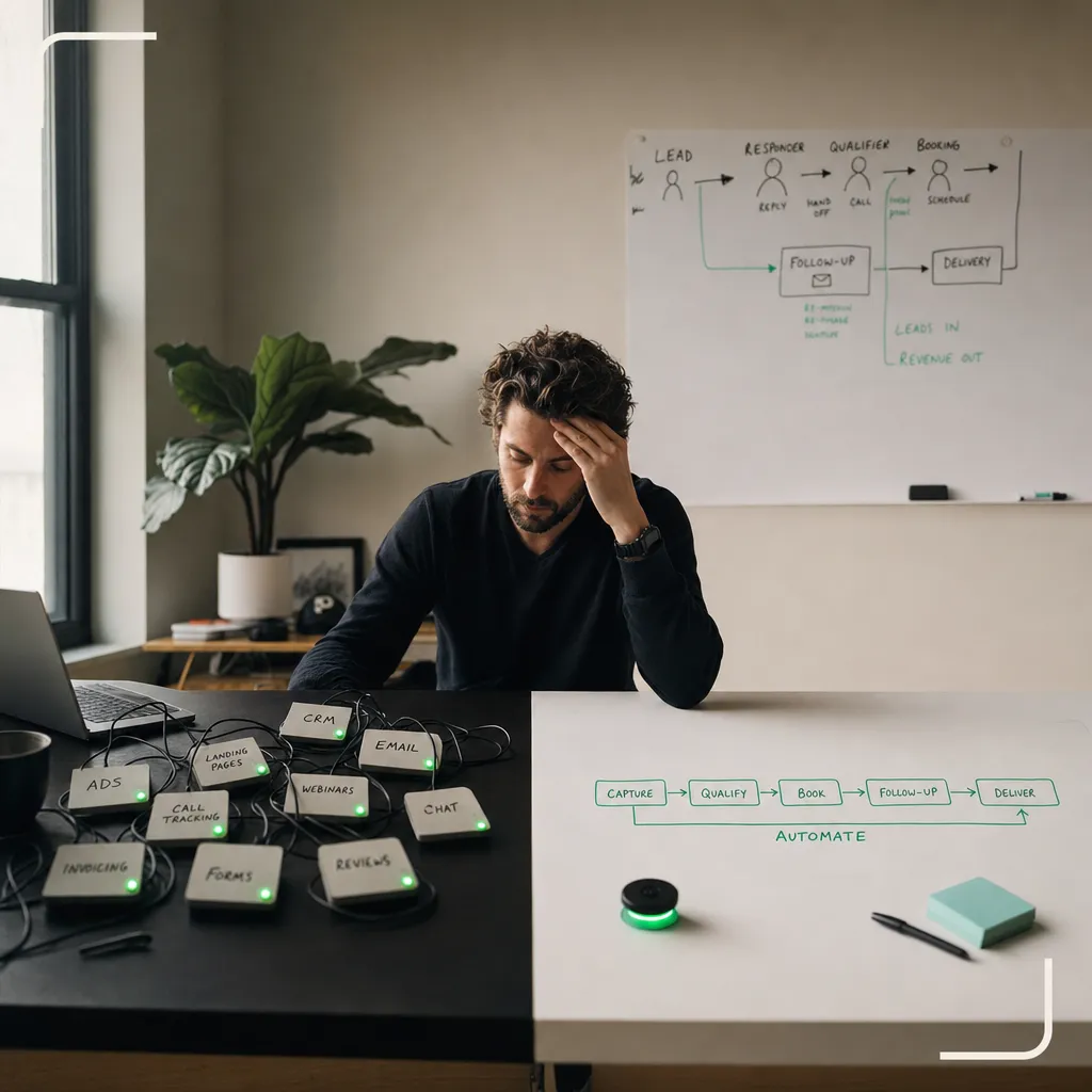 Twelve disconnected AI tools versus one connected system for a small business